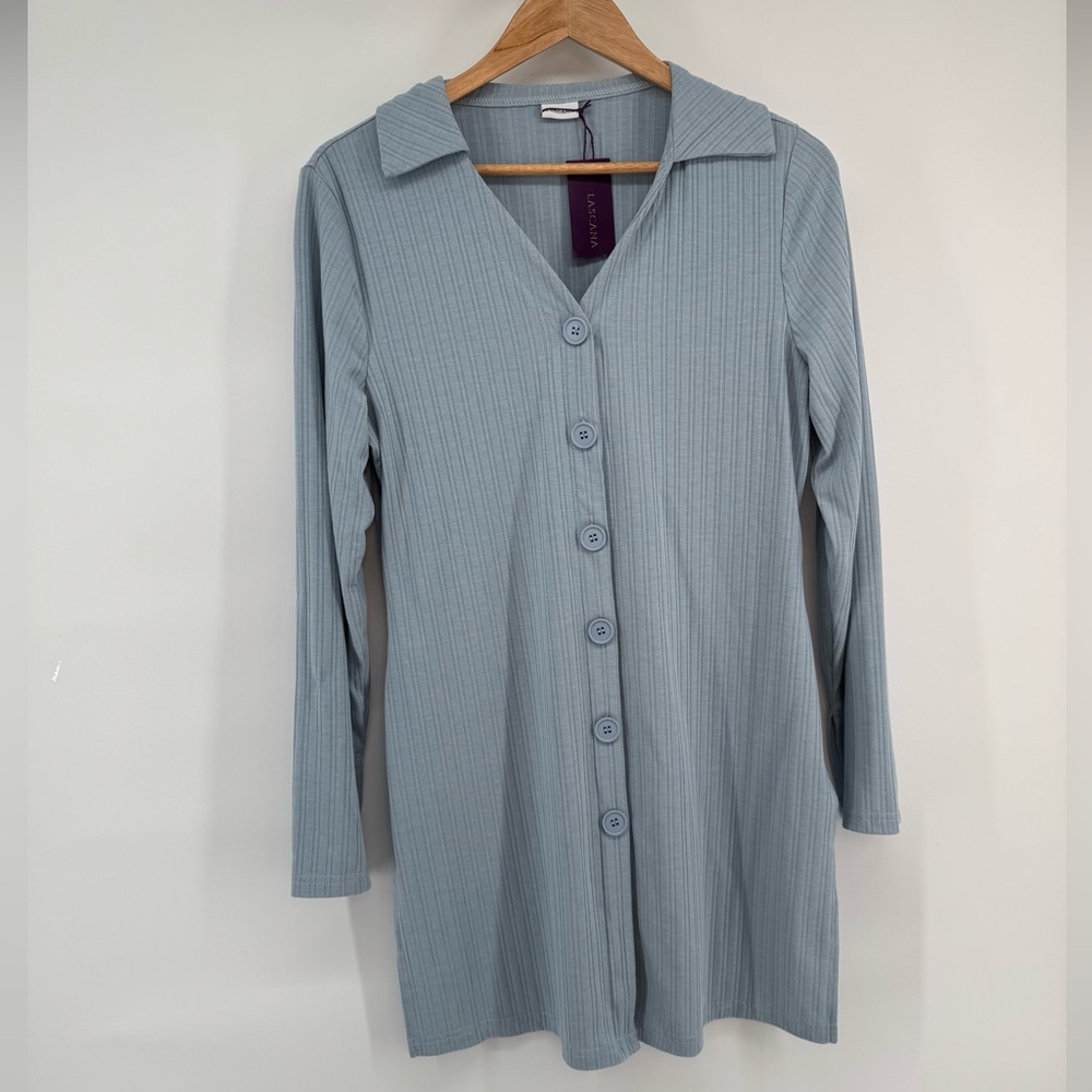 Lascana light Sky blue ribbed long-sleeve polo shirt Dress Women's Sz8-10 NWT